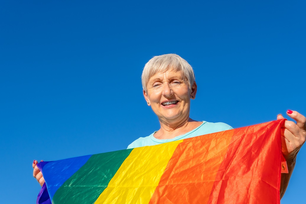 Senior woman showing support for Pride month and the LGBQT community